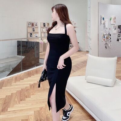 大码挂脖性感开叉吊带连衣裙