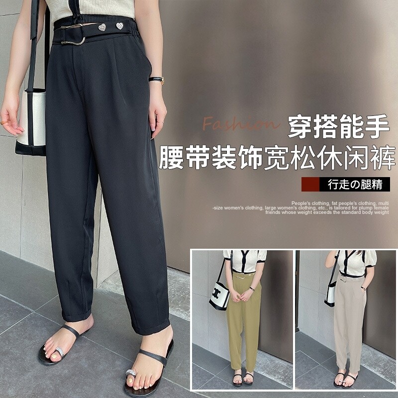 大码腰扣休闲烟管裤