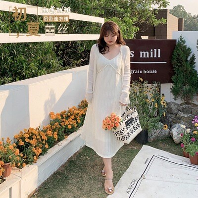 大码V领甜美吊带裙