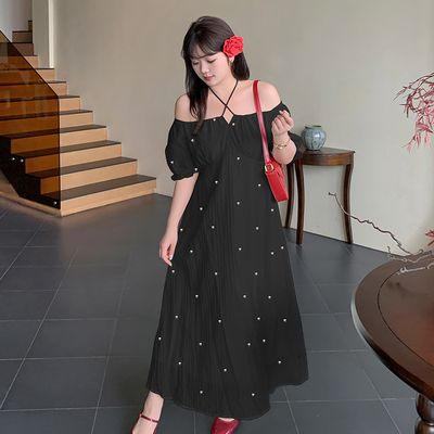 大码夏季法式气质优雅绣花连衣裙女