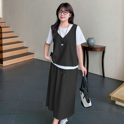 大码学院风休闲炸街两件套