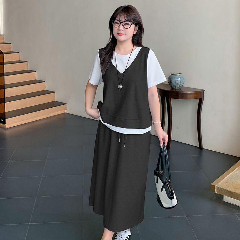 大码学院风休闲炸街两件套