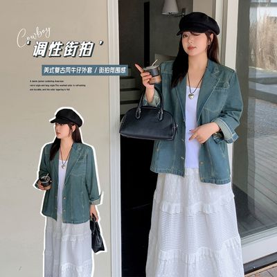 大码复古风慵懒休闲水洗牛仔外套