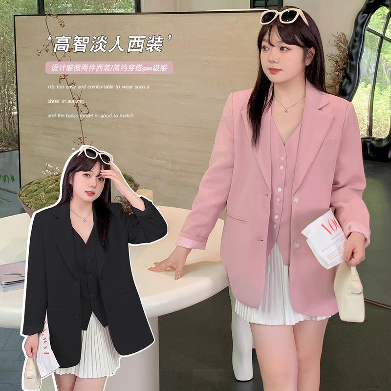 大码设计感简约高智外套假两件西服