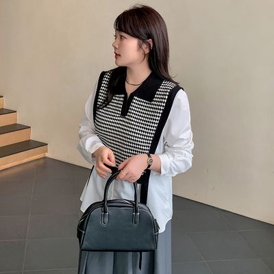 大码设计感撞色拼接长袖上衣
