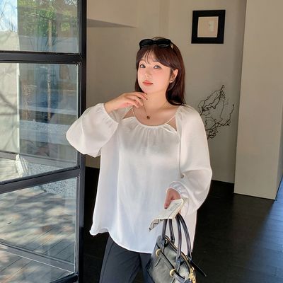 大码时尚小心机翻领镂空衬衫