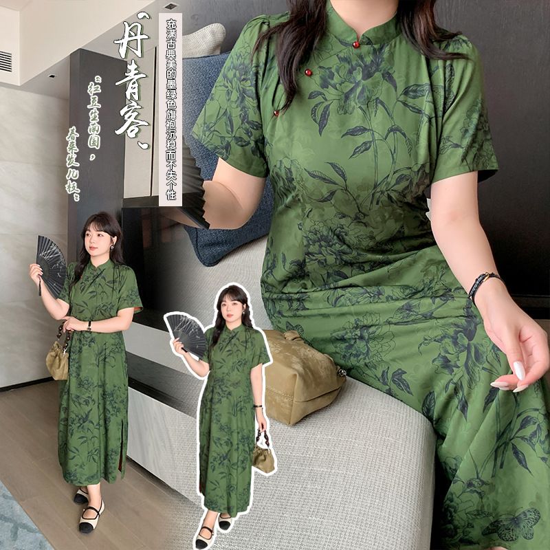 大码立领收腰显瘦复古旗袍