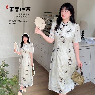 大码复古碎花设计感长短款旗袍