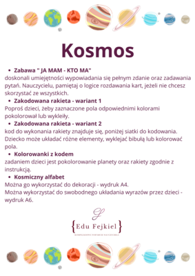 Kosmos materiały + napis