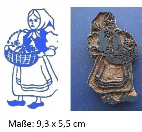 Handgeschnitzte Stempel aus Holz  Mädchen mit dem Korb