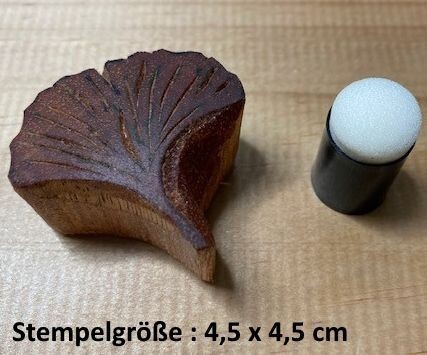 Handgeschnitzte  Motivstempel aus Holz  SET Ginkgo Blatt plus kleine Stempelkissen.