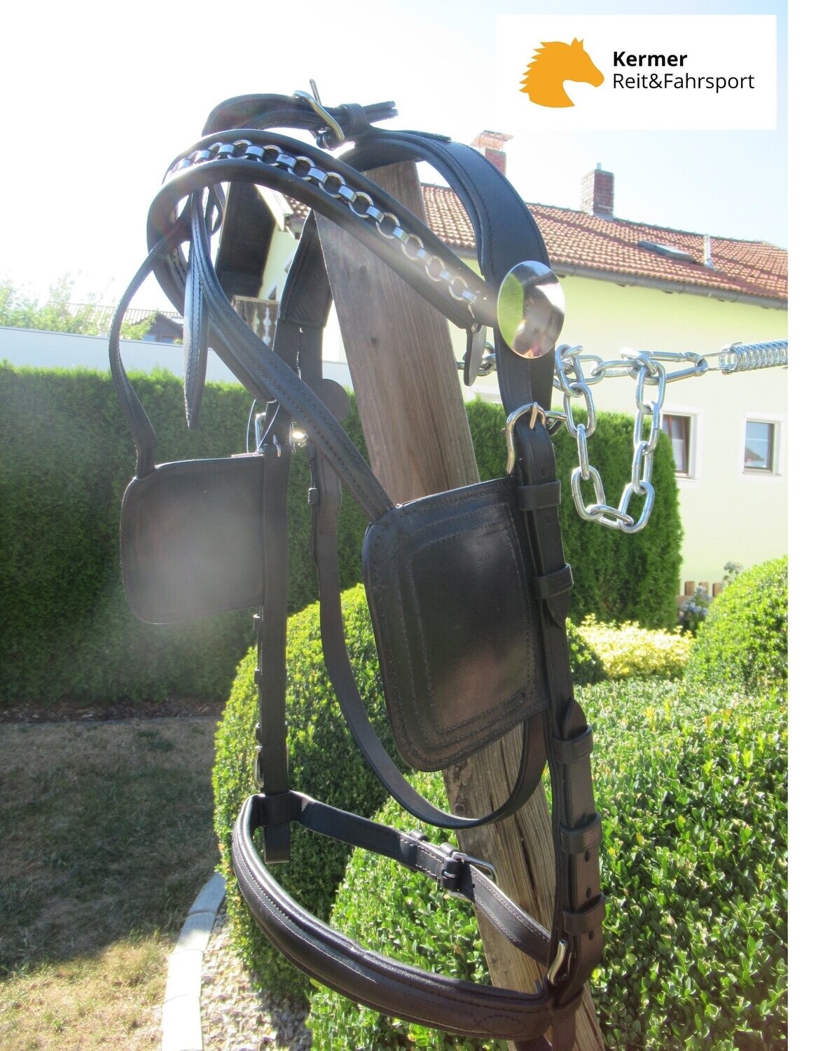 Fahrkopfstück 3XL schwarz Leder mit Scheuklappen