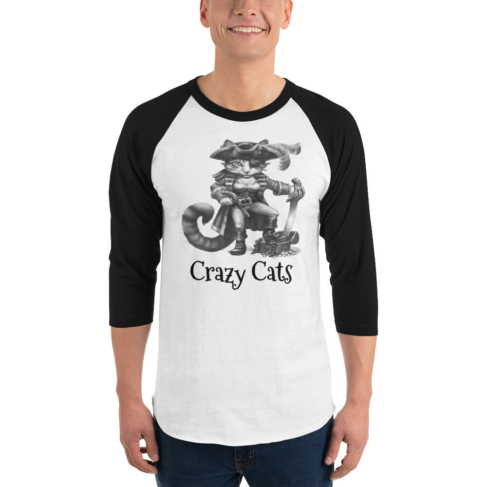 Retro Crazy Cat 3/4 sleeve raglan shirt