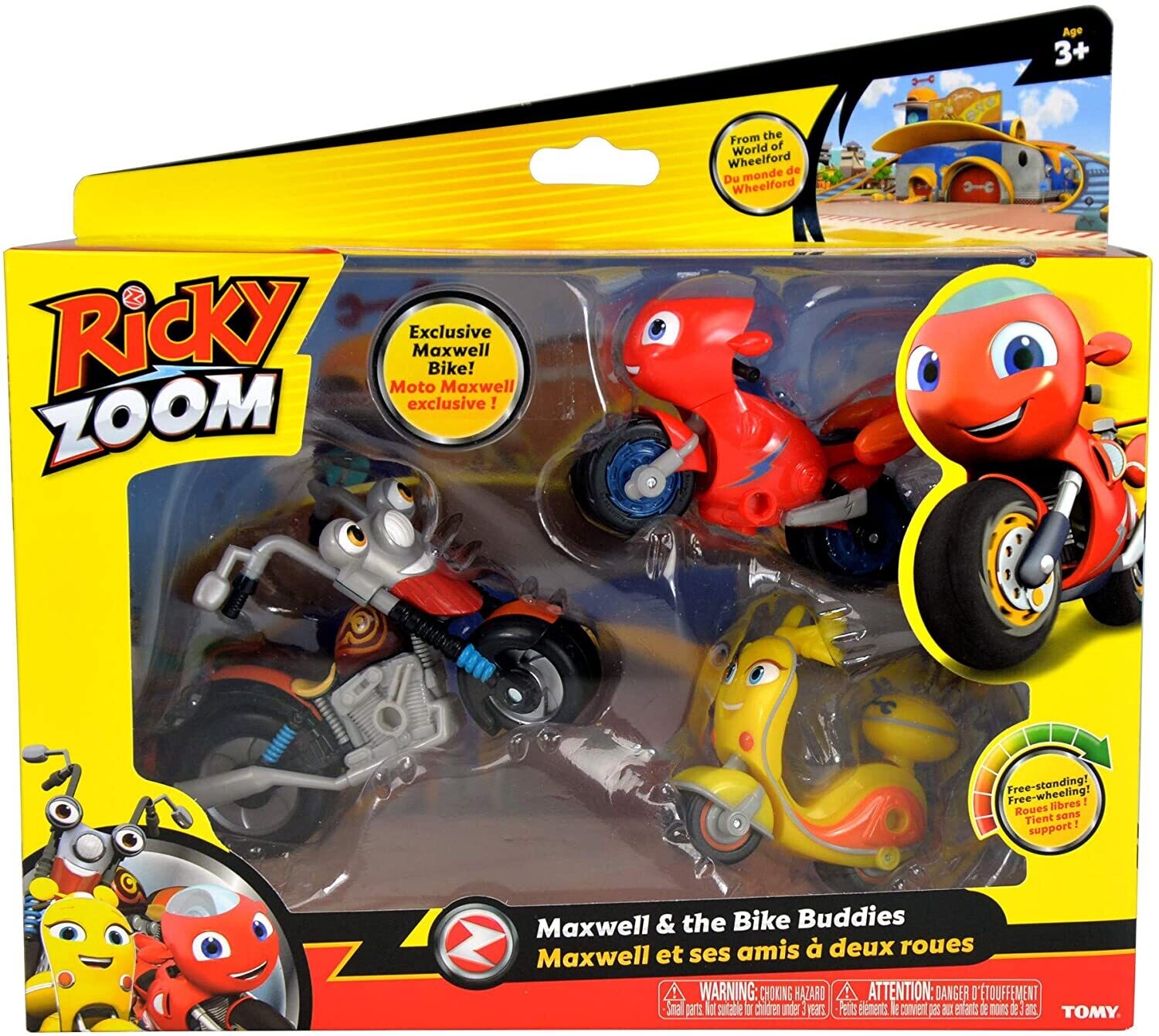 Ricky Zoom Maxwell &amp; the Bike Buddies 3 Pack - 3 &amp; 4 inch Action Figures Free Wheeling Standing Toy Bikes