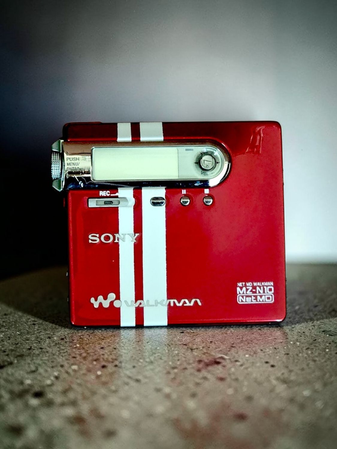 Recoloured Red Sony MZ-N10 with White Stripes