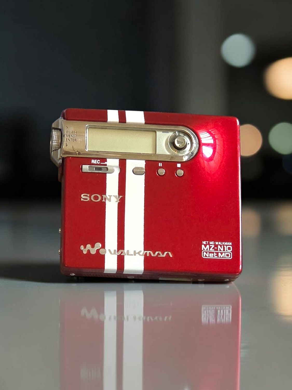 Recoloured Red Sony MZ-N10 with White Stripes