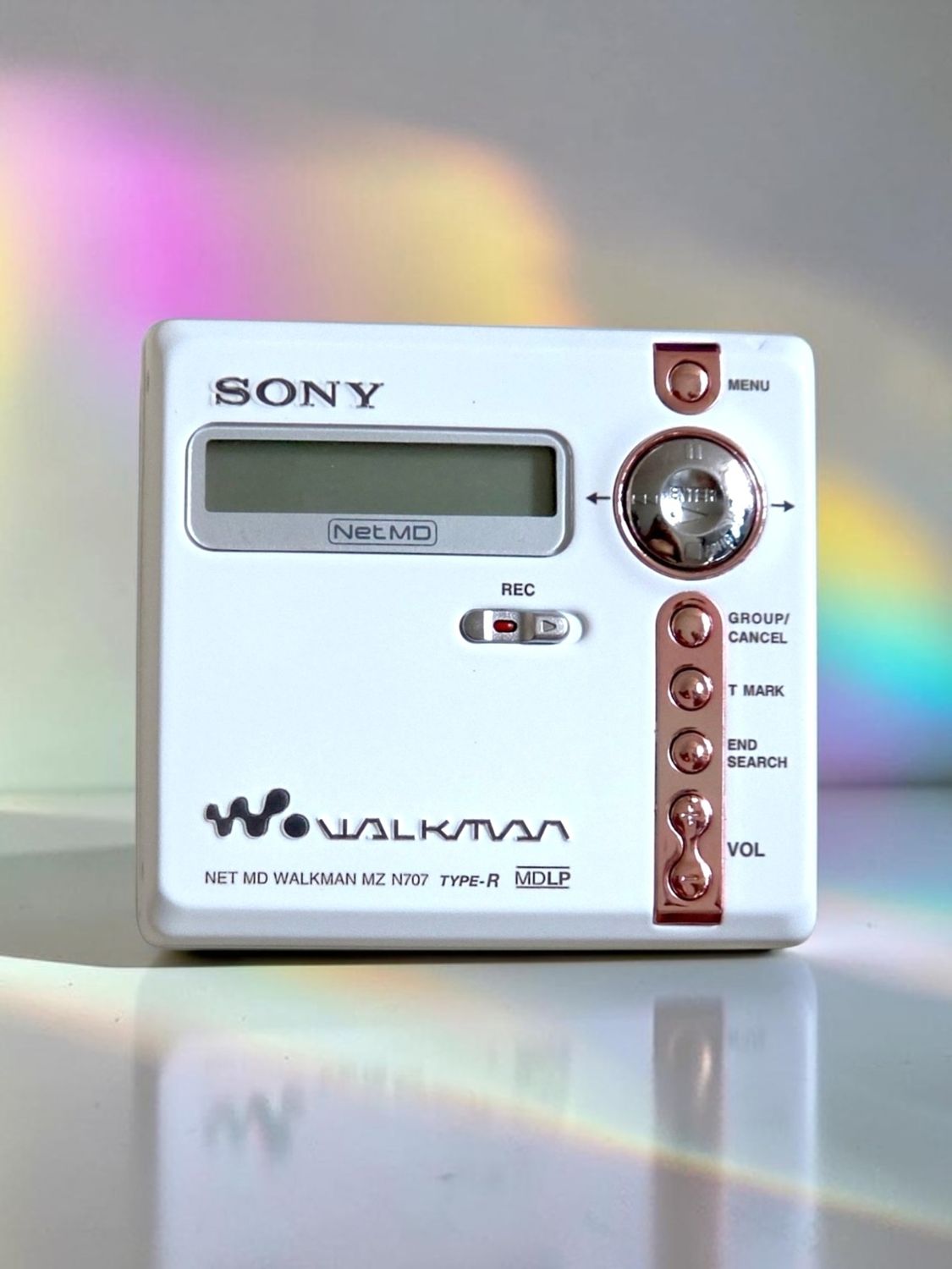 Recoloured Matt White Sony MZ-N707 with Light Pink Metallic Stripe