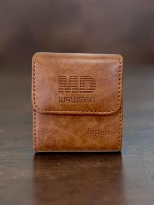Brown Genuine Leather Minidisc Player Holder