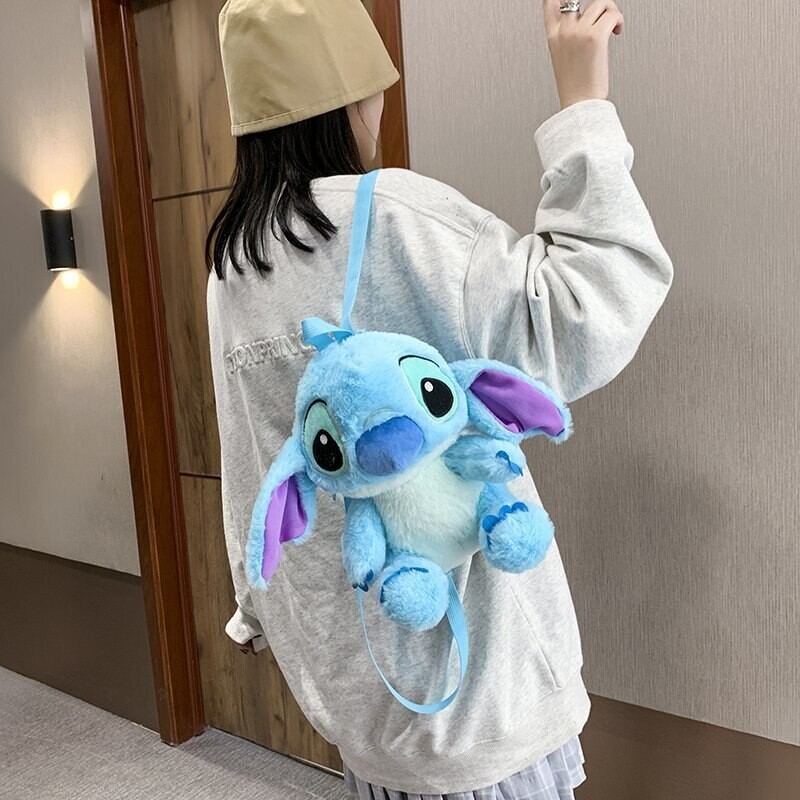 Cartoon Blue Stitch Plush Backpack