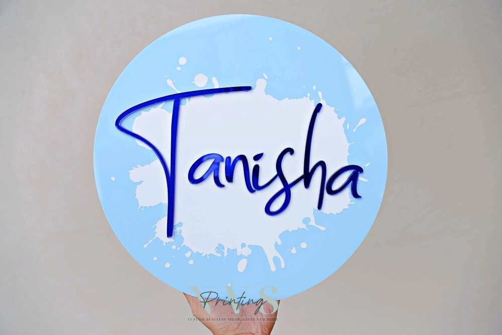 Round Name Plaque Decor With Splash Background Round Name Plaque Decor With Splash Background
