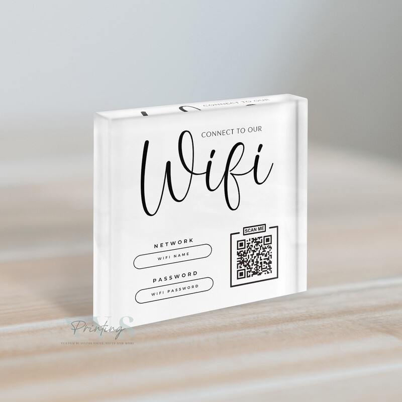 Wifi Acrylic Block Plaque with Password Info and QR Code Office Cafe Shop Internet