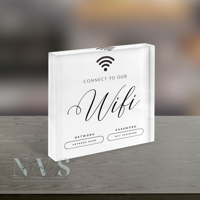 Wifi Acrylic Block Plaque with Password Info Office Cafe Shop Internet