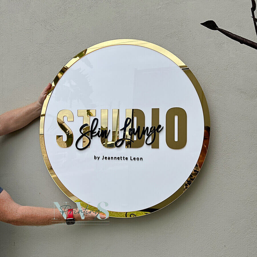 3D Round Business Sign + FULL Border