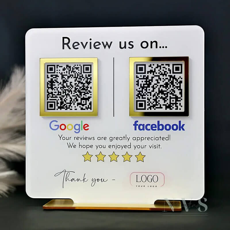 Double qr code business google facebook review sign by nvs printing