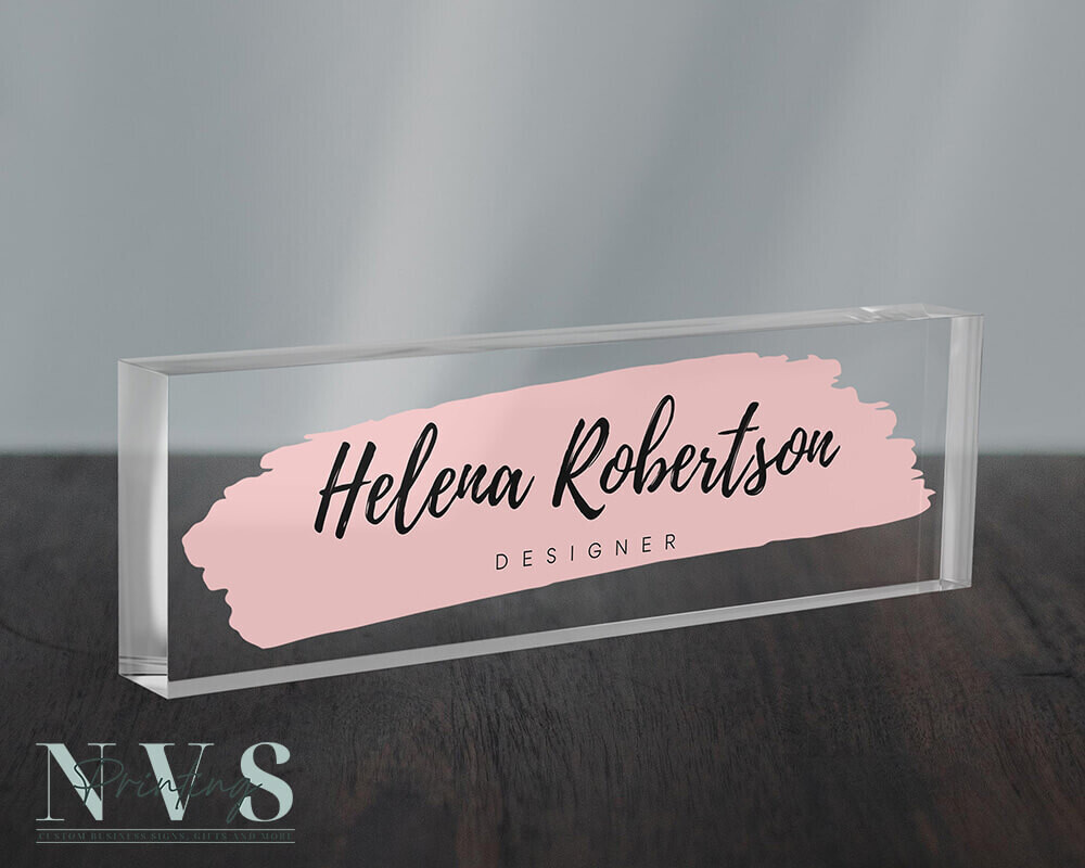 Personalised Name Plate for Desk-  Brush Paint Desk Style, Acrylic Block Plaque