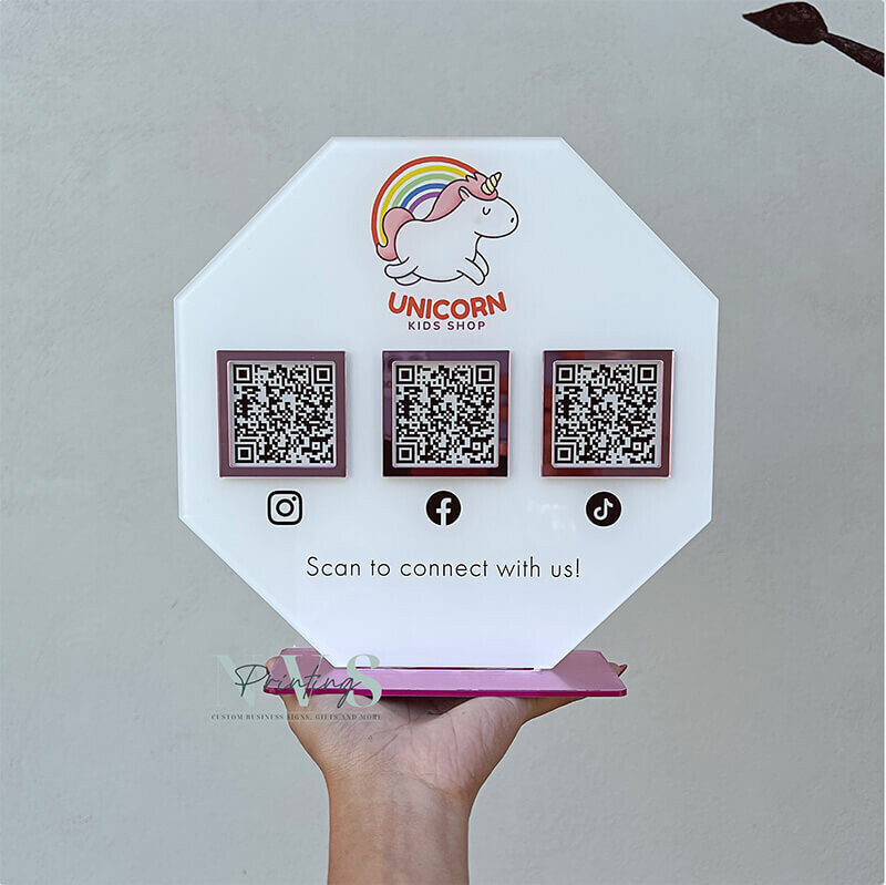 Octagon Multi QR Codes Business Social Media, Reviews or Payment Sign Octagon Multi QR Codes Business Social Media, Reviews or Payment Sign
