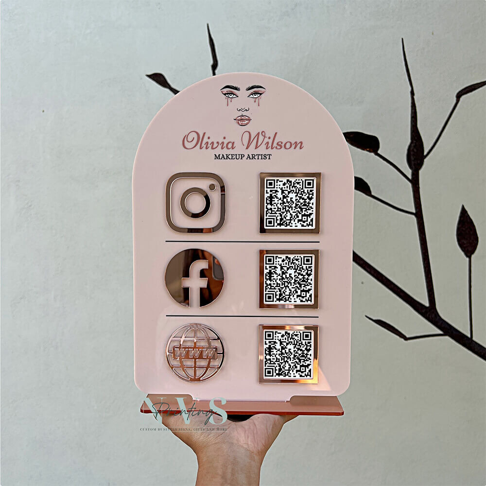 Triple Icon and QR Code Business Social Media Sign - Arch