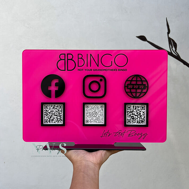 Triple Icons and QR Codes Business Social Media Sign - Horizontal