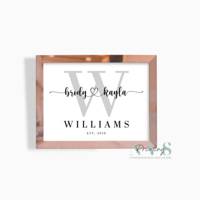 Personalised Last Name Sign with Couples Names and Established Year