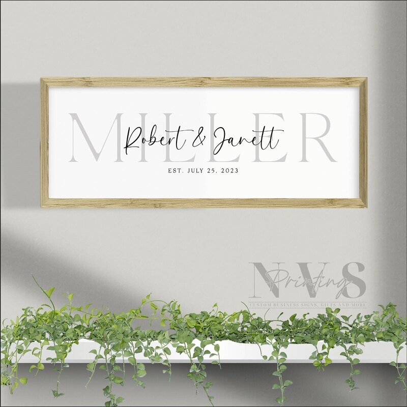 Personalised Family Last Name Sign with Couples Name and Established Year