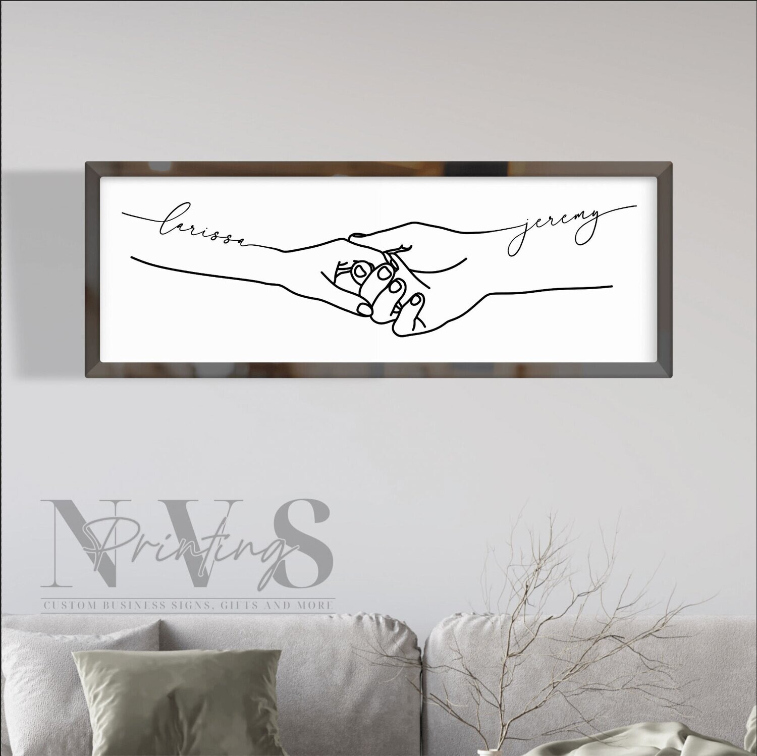 Personalised Couple Holding Hands Minimalist Line Art Sign with Names Personalised Couple Holding Hands Minimalist Line Art Sign with Names