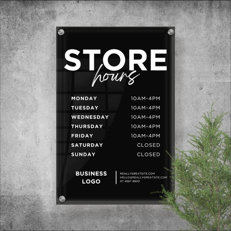 Custom Printed Acrylic Business Hours Sign – Personalised Shop Sign