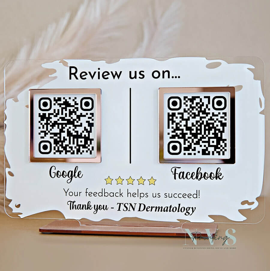 Rectangle QR Code Review Sign | Google & Facebook Acrylic Plaque