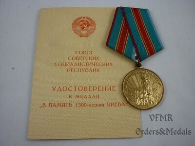 Medalla del 1500 aniversario de Kiev con documento
