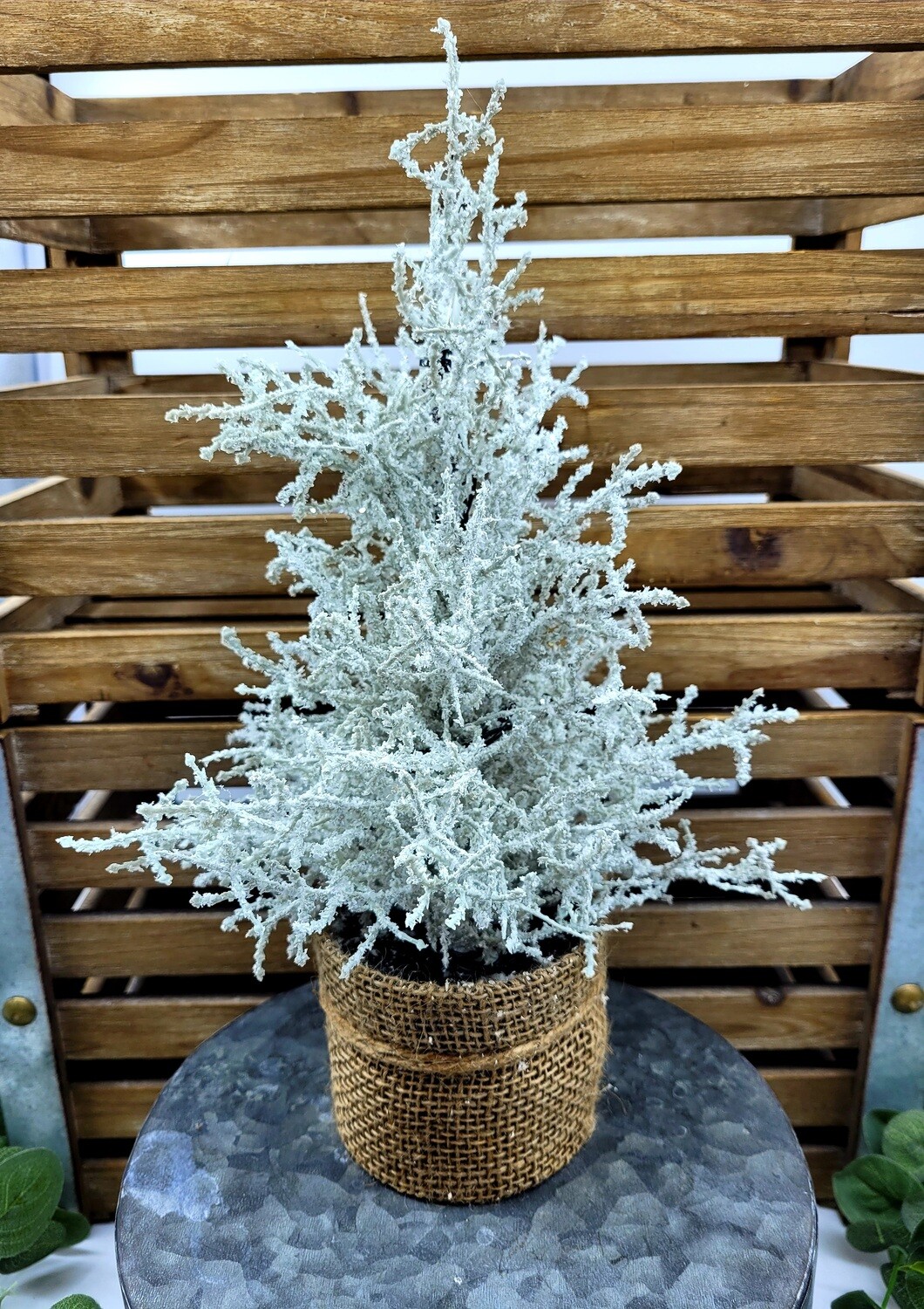 Snowy LED Tree In Burlap