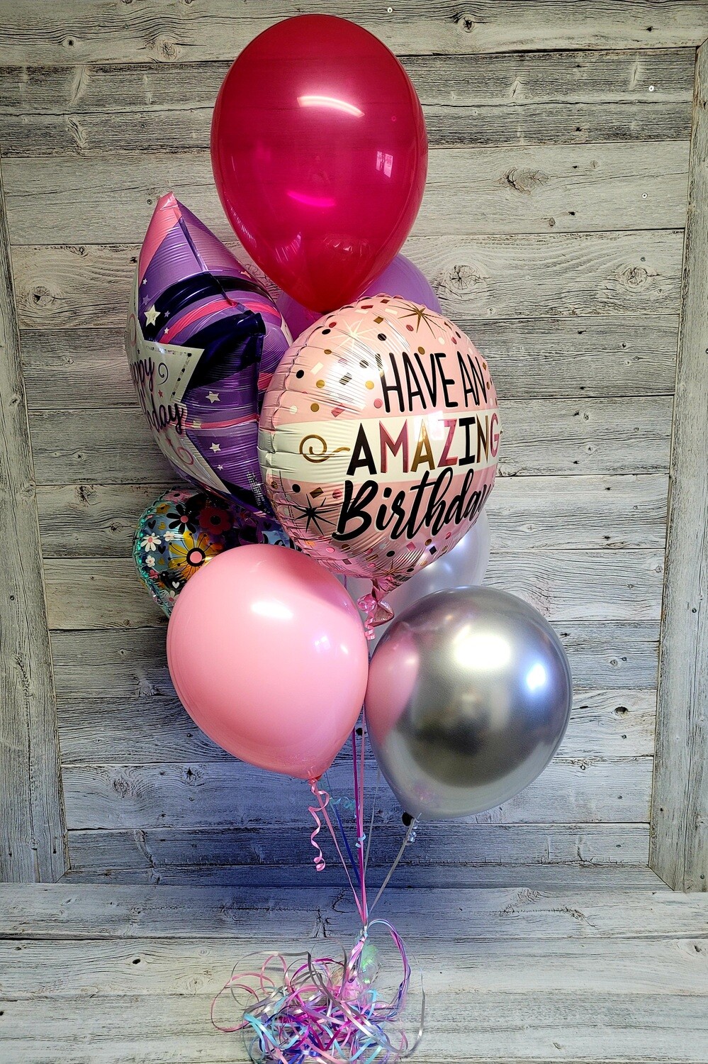Happy Birthday Balloon Bouquet  (Pinks, Whites, & Purples)