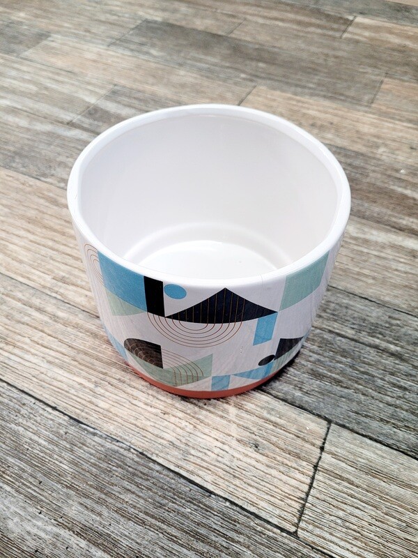 White & Blue Geometrical Pot