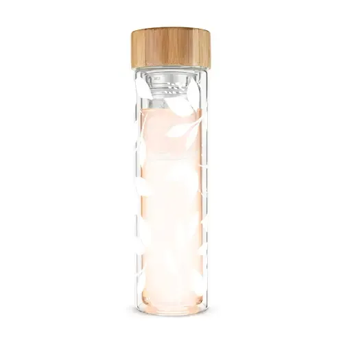 Blair™ Insulated Glass Travel Mug w/  Infuser - White Leaf