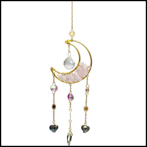 Moon Crystal Suncatcher- Energy Boost - Rose Quartz