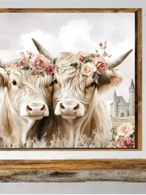Highland Cow Sisters Farmhouse Sign - 12x12