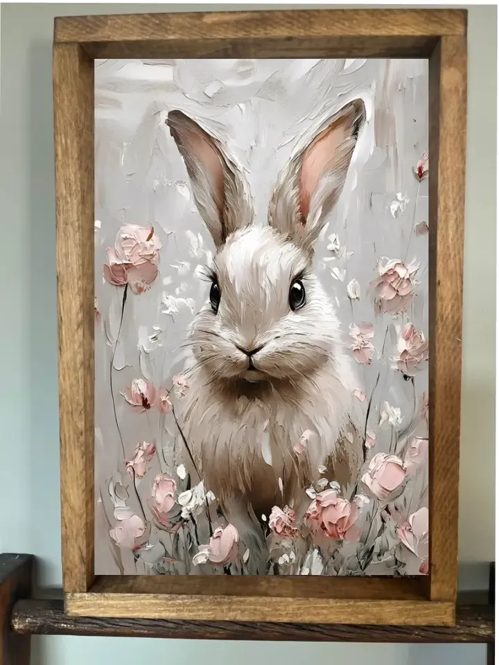 Painted Bunny Farmhouse Sign - 8x12