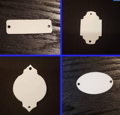 Aluminum sublimation blanks 2 hole sample pack.  Small rectangle, southwestern,  Moroccan, and oval (8 pack)