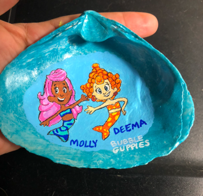 Cartoon Characters Painted on a [Rock, Shell, or Wood Slice] Birthday Gifts