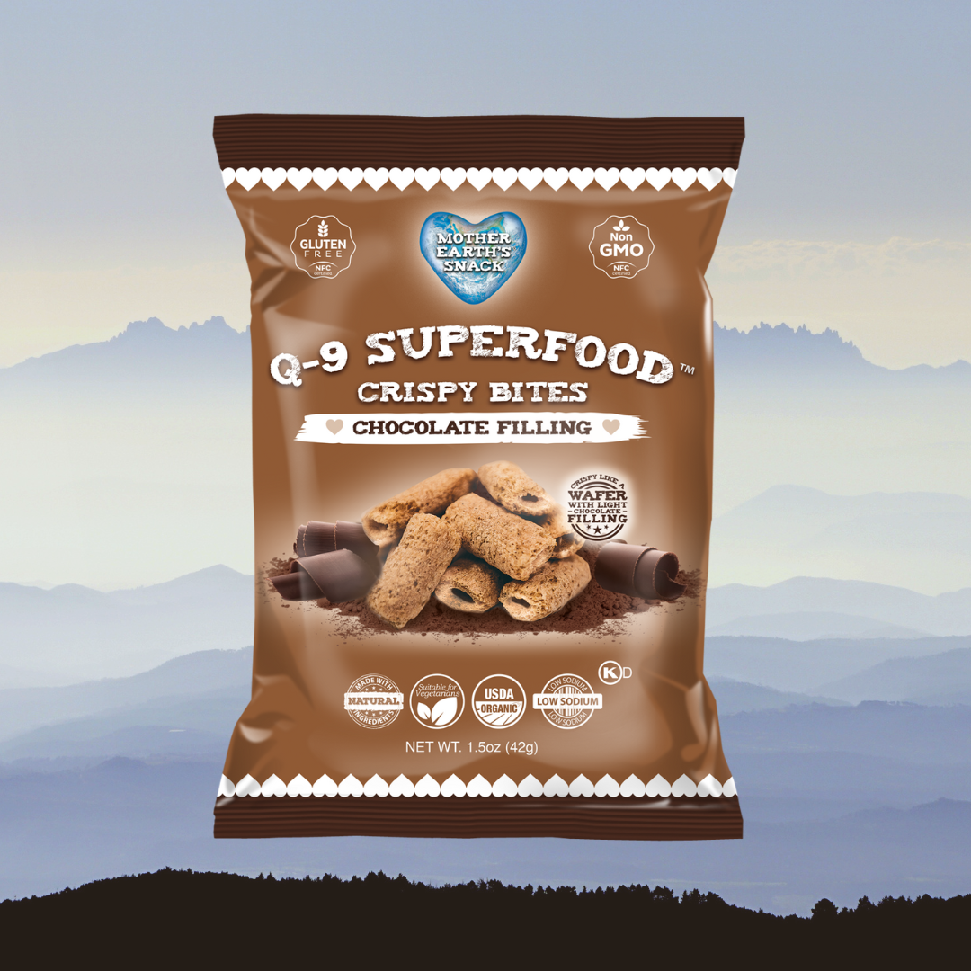 Q-9 SuperFood Cocoa Bites w/ Semi Sweet Dark Chocolate filling - Qty 6 - 1.5oz bags