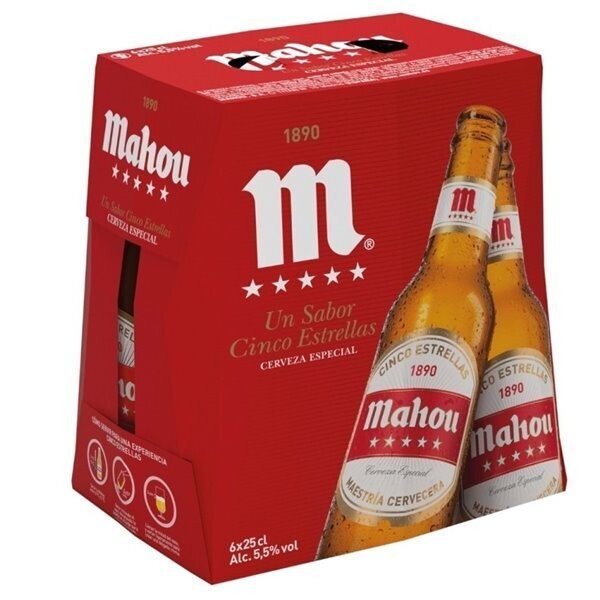 Cerveza Mahou 5 Estrellas caja de 24 botellines de 25 cl Precio sin IVA 9.35€