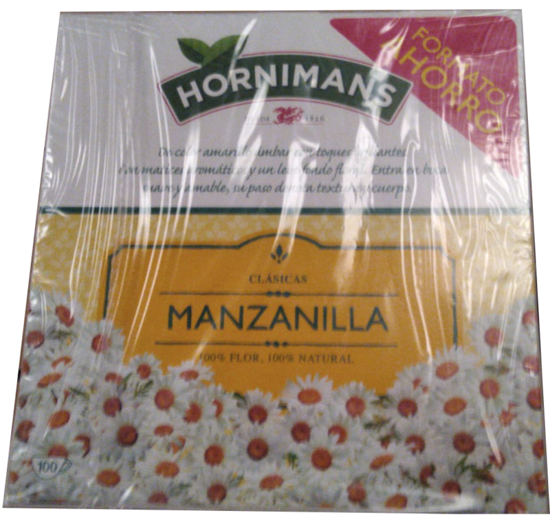 Manzanilla Hornimans  caja de 100 sobres Precio sin IVA 5.35 €